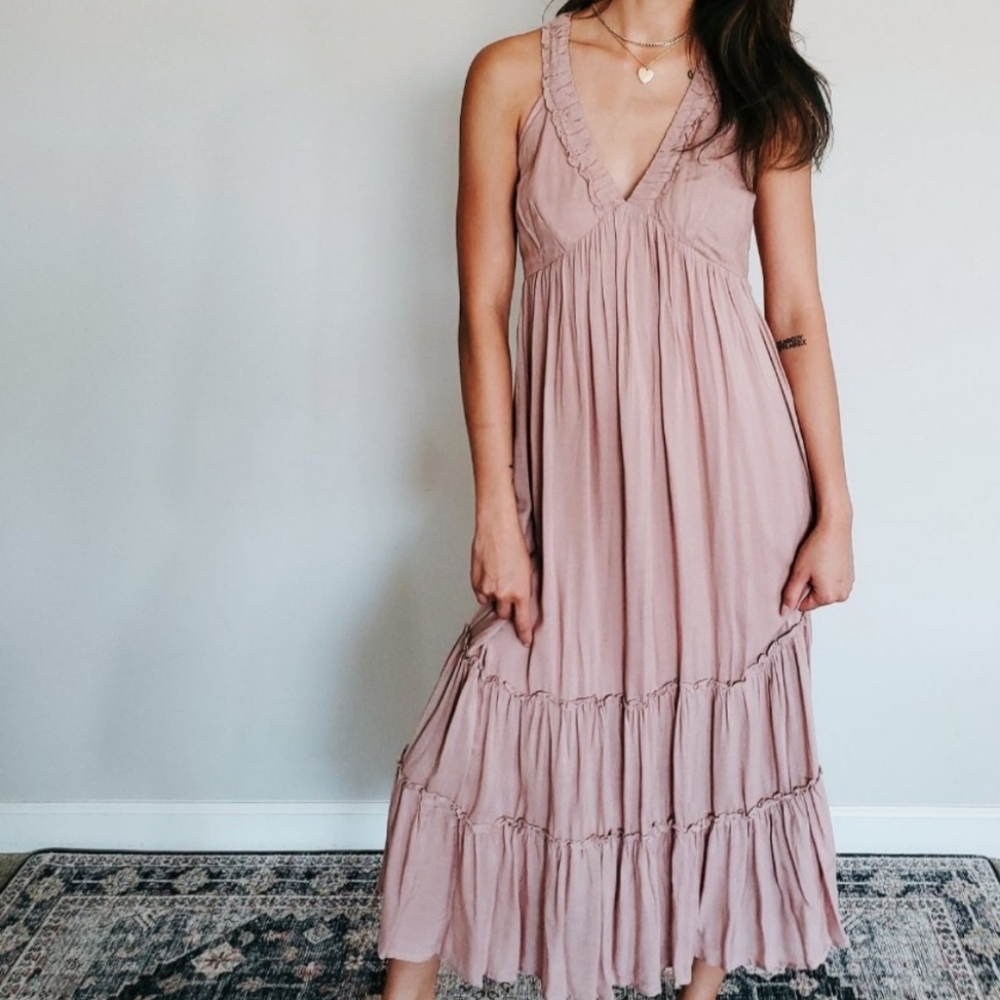 Ruffled Halter Mauve Maxi Dress